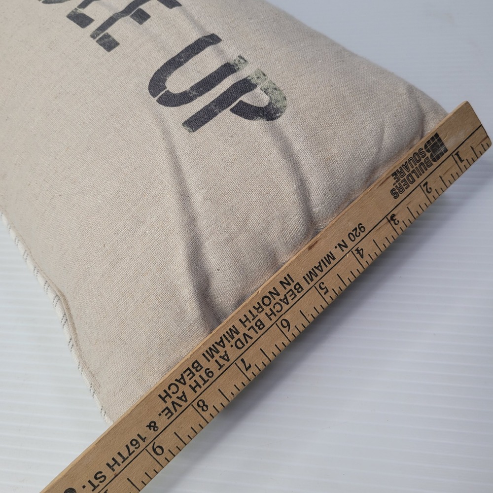 Pottery Barn Cuddle Up Pillow 9x15 Beige Stenciled Lumbar Striped‎ Reverse - Picture 2 of 8